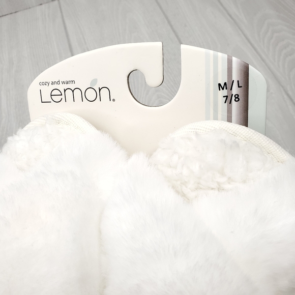 Lemon Faux Fur Criss Cross Slide House Slippers - Picture 4 of 7